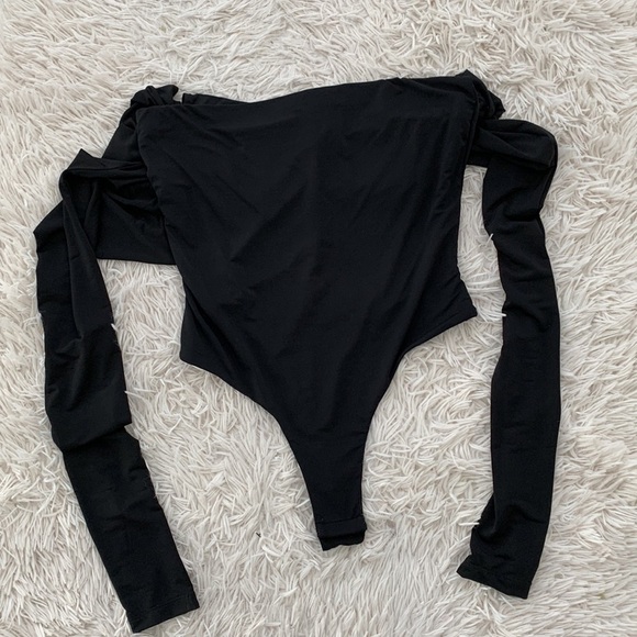 NWT Alexander Wang asymmetric black draped bodysuit sz M - Picture 7 of 8